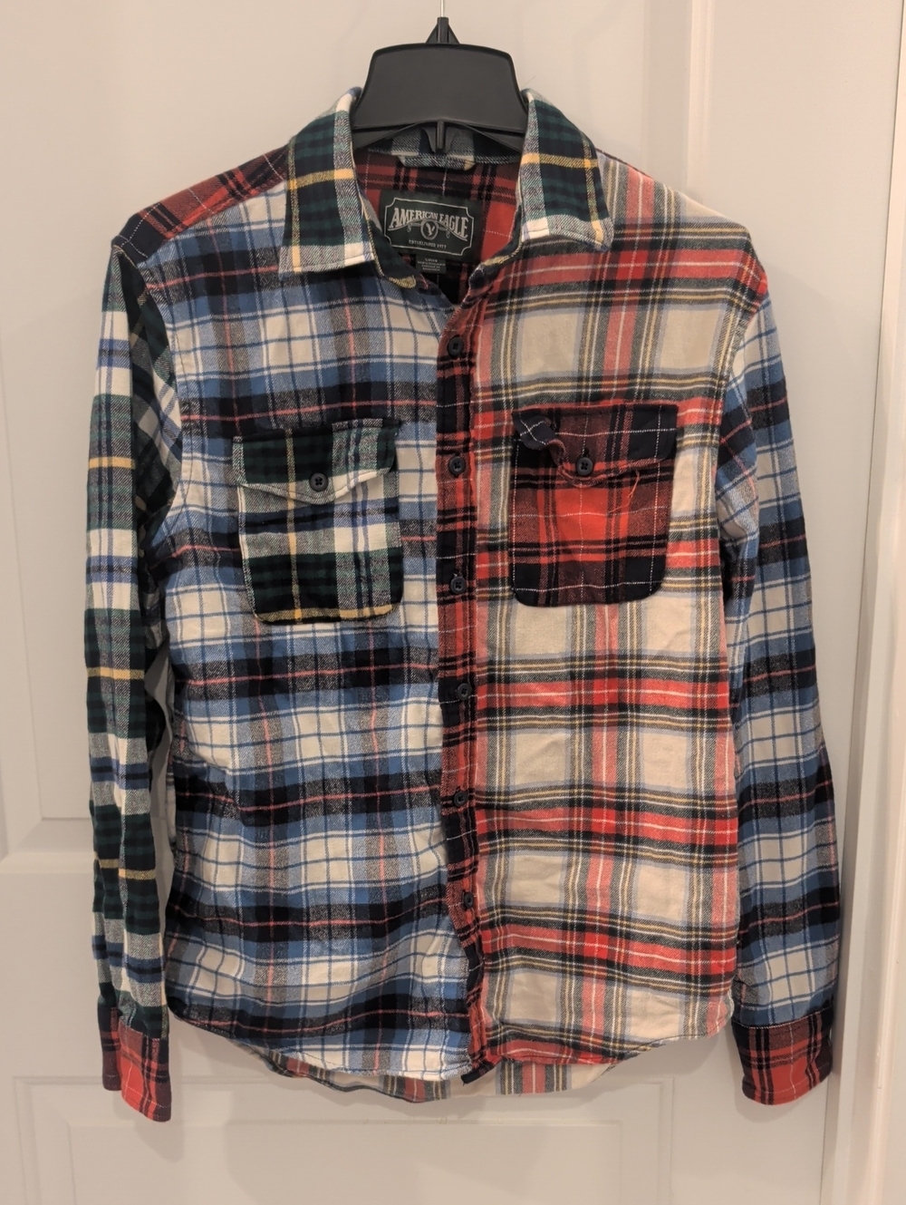 American Eagle Men's Multicolor Plaid Flannel Shirt Patchwork Mixed Print